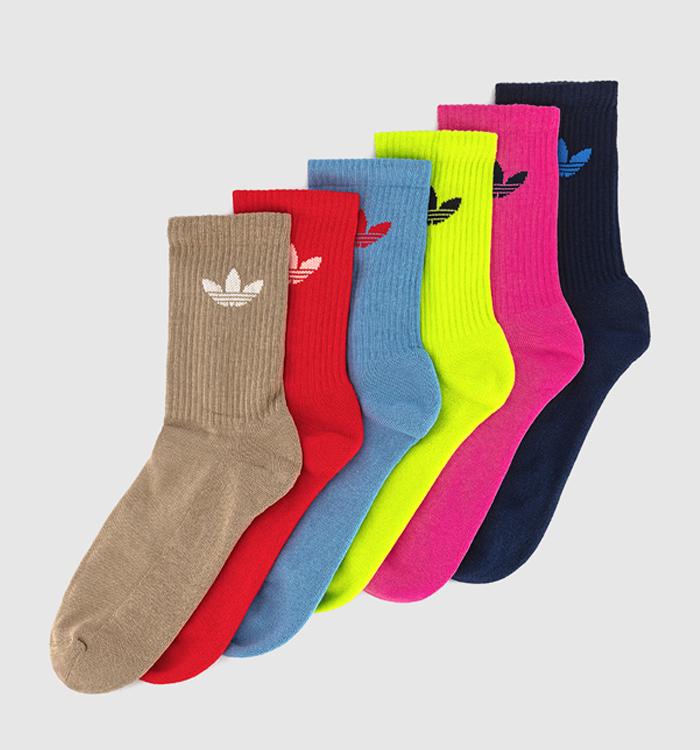 adidas Crew Socks 6 Pack Ash Blue Night Indigo Lucid Red