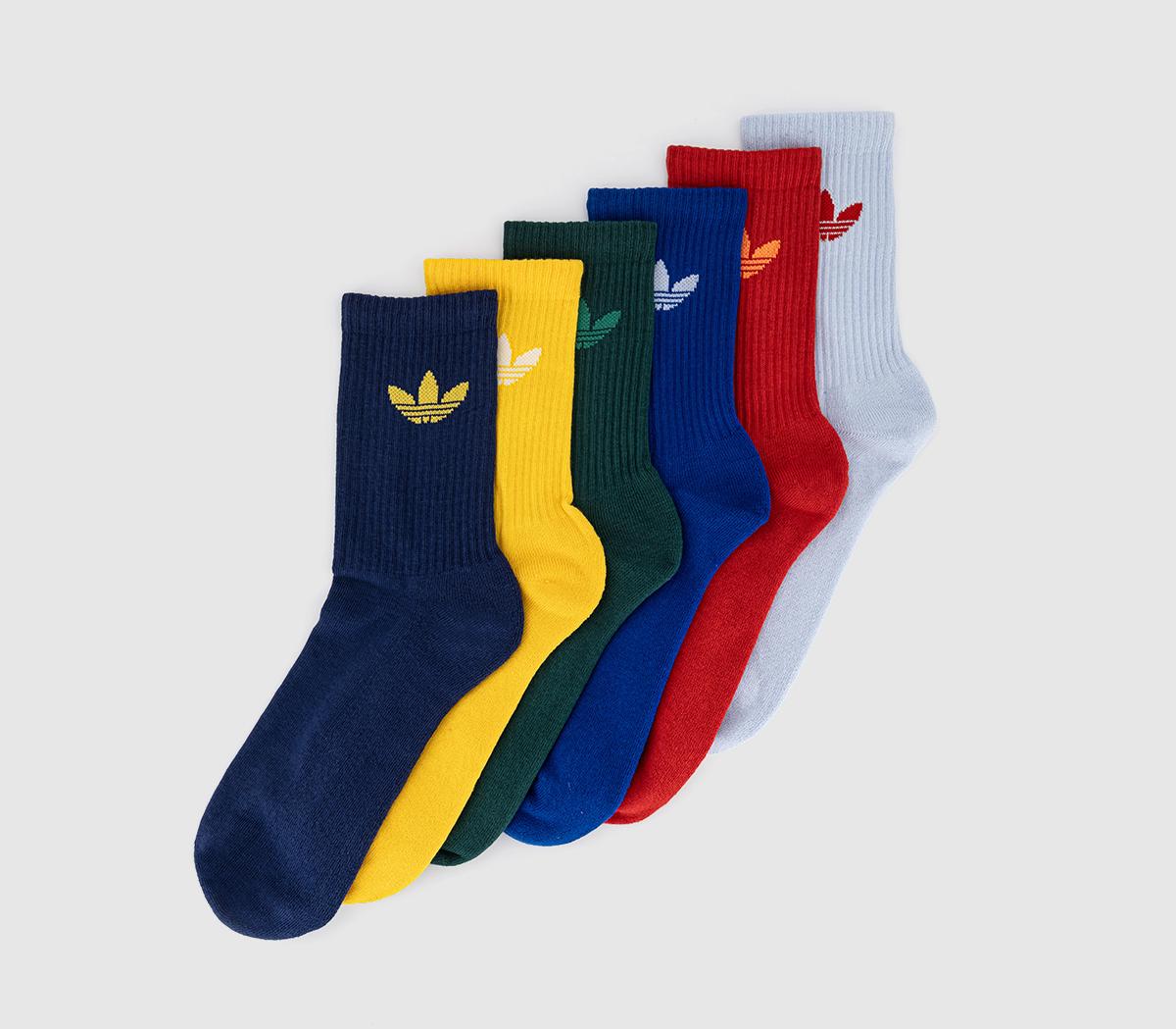 adidasCrew Socks 6 PackCrystal Sky Dark Blue Stripe