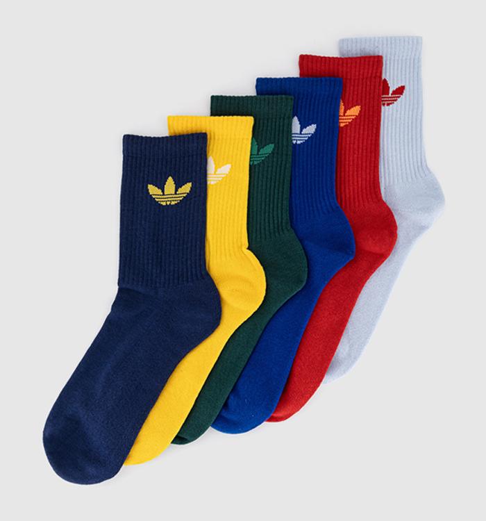 adidas Crew Socks 6 Pack Crystal Sky Dark Blue Stripe