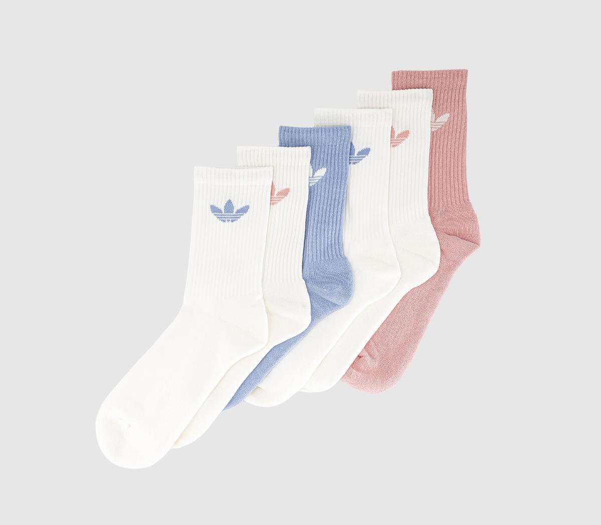 adidasCrew Socks 6 Pack Chalk Blue Wonder Mauve Offwhite