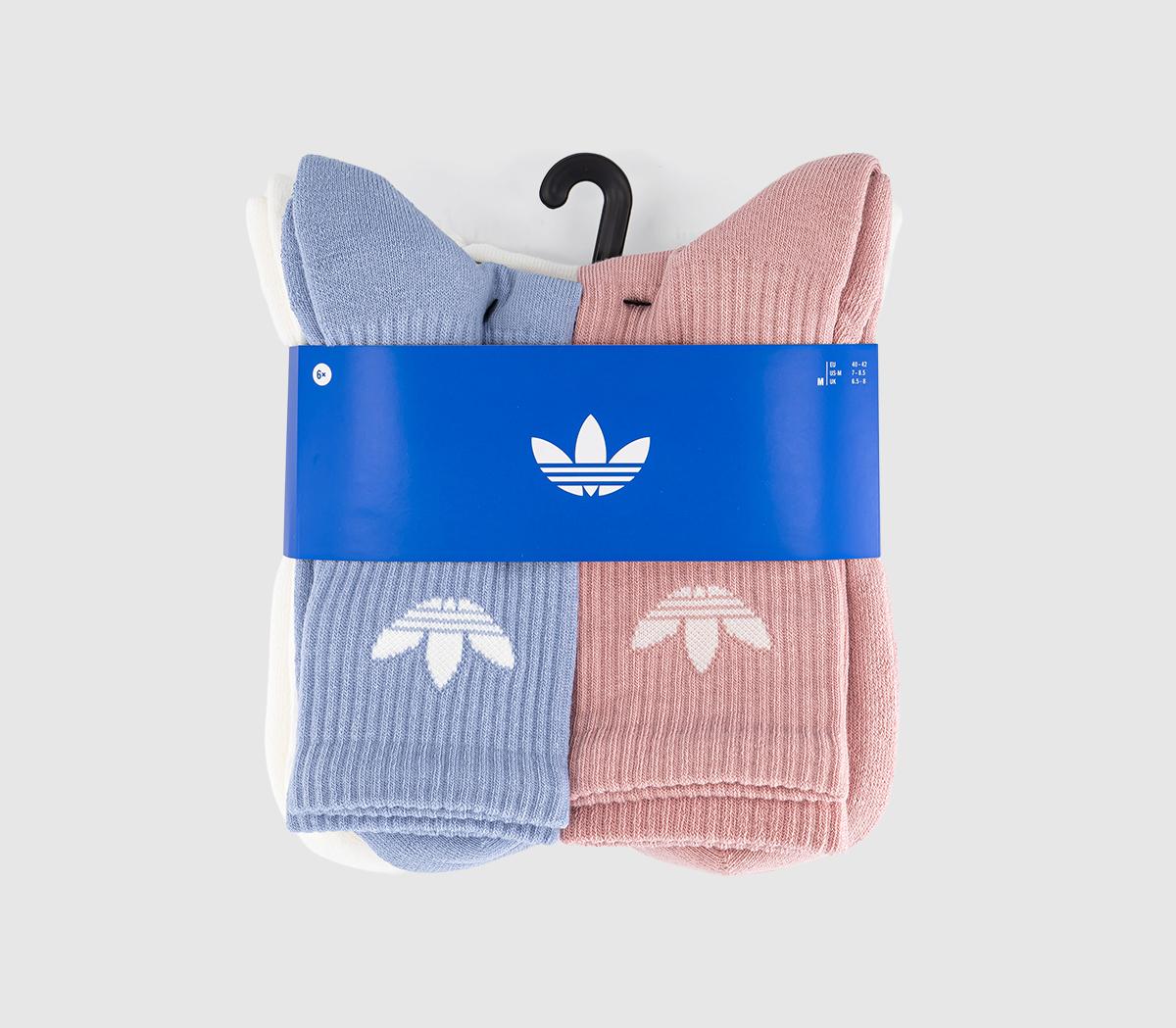 adidasCrew Socks 6 Pack Chalk Blue Wonder Mauve Offwhite