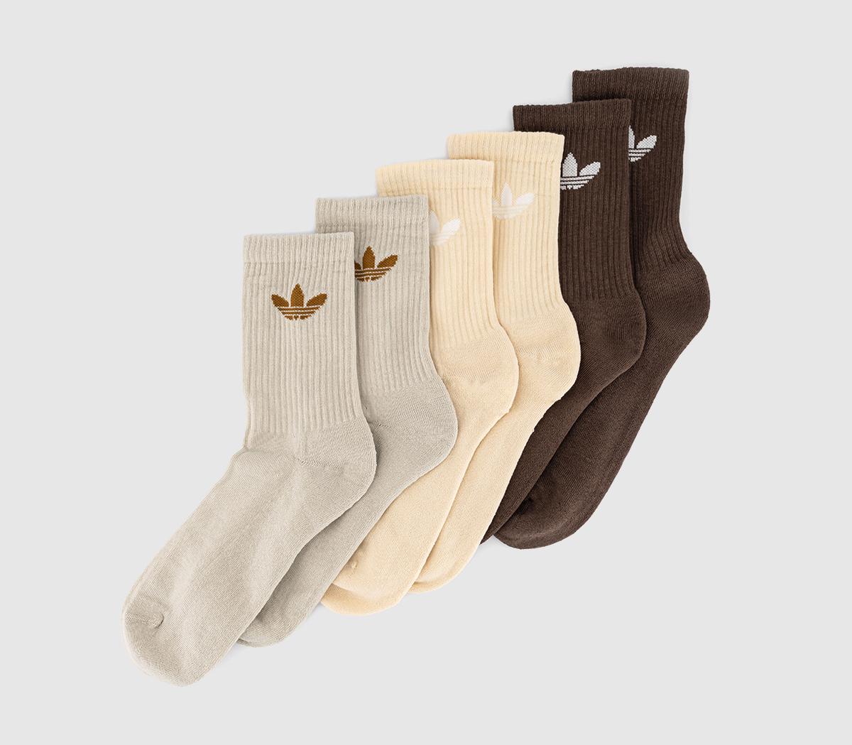 adidasCrew Socks 6 PackBrown Putty Grey Crystal Sand