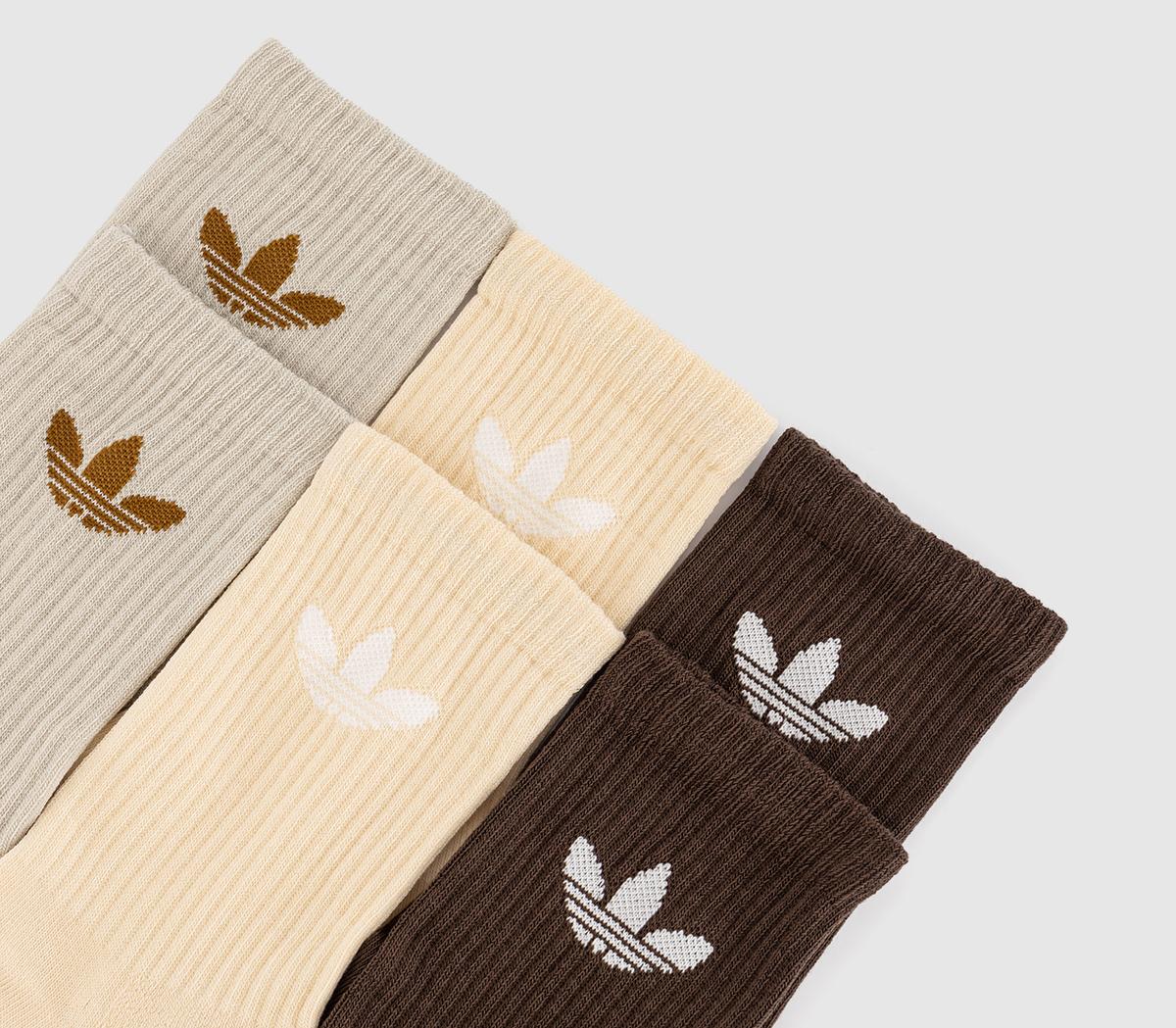 adidas Crew Socks 6 Pack Brown Putty Grey Crystal Sand - Socks