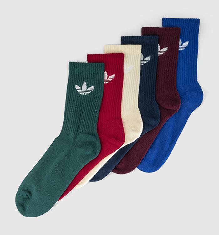 adidas Crew Socks 6 Pack Night Indigo Collegiate Green Maroon