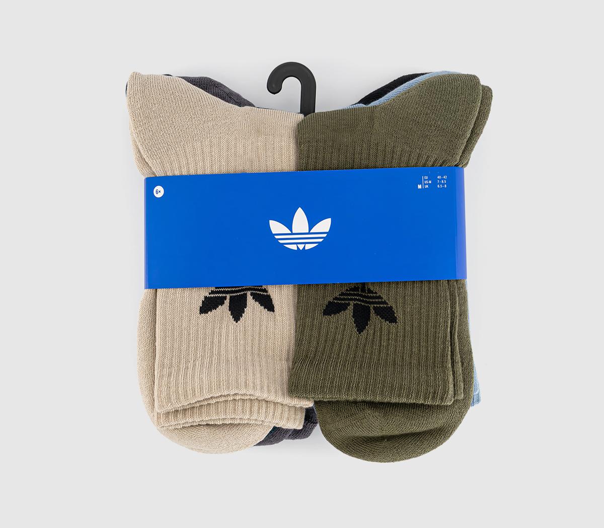 adidasCrew Socks 6 Packs adidasCrew Socks 6 PacksWonder Beige Medium Dark Khaki Aurora Ivy