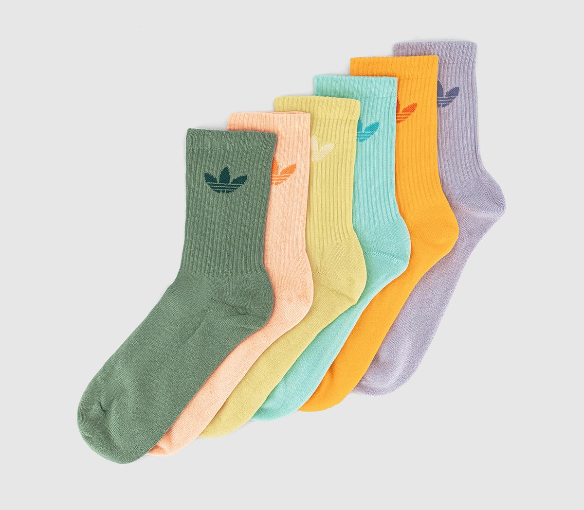 adidasCrew Socks 6 Pack adidasCrew Socks 6 PackSilver Green Glow Pink Powder Yellow