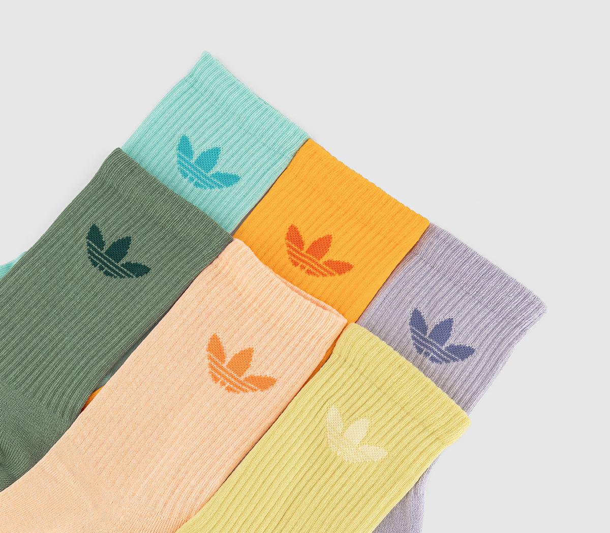 adidasCrew Socks 6 Pack adidasCrew Socks 6 PackSilver Green Glow Pink Powder Yellow