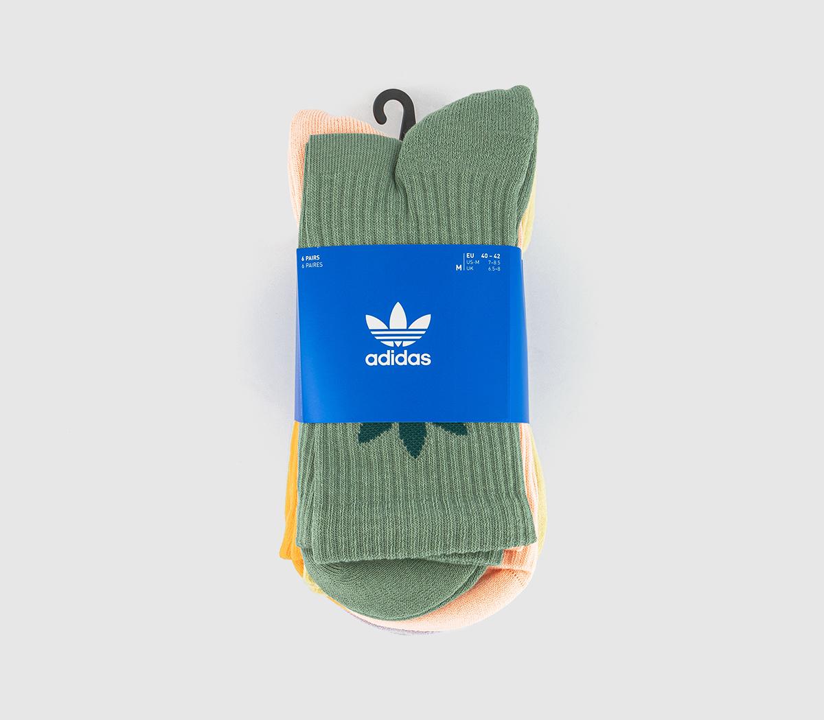 adidasCrew Socks 6 Pack adidasCrew Socks 6 PackSilver Green Glow Pink Powder Yellow