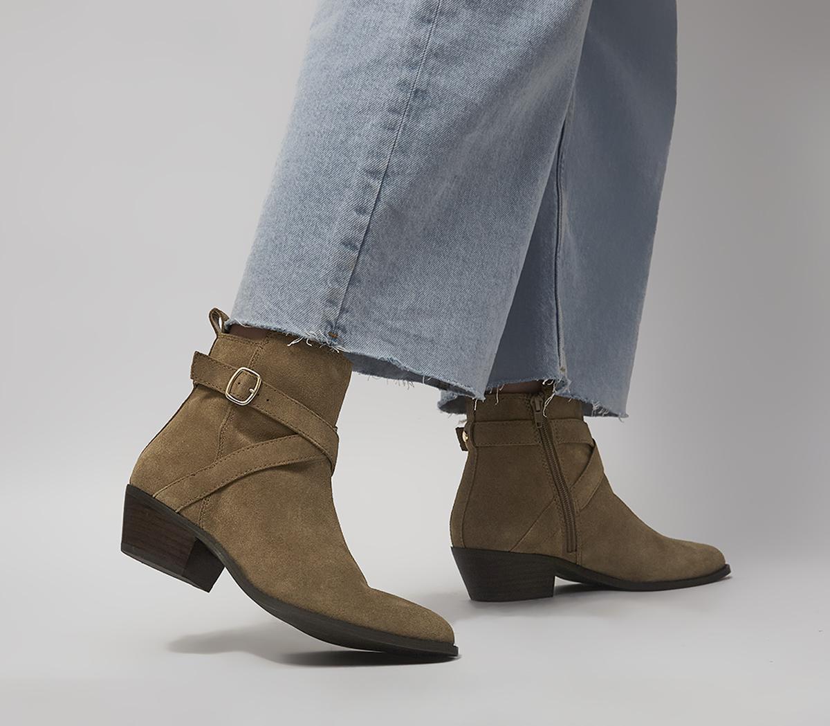 OFFICEArcade Strap Detail Pointed Toe Ankle BootsTaupe Suede
