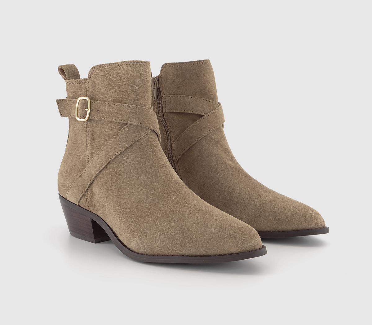 OFFICEArcade Strap Detail Pointed Toe Ankle BootsTaupe Suede