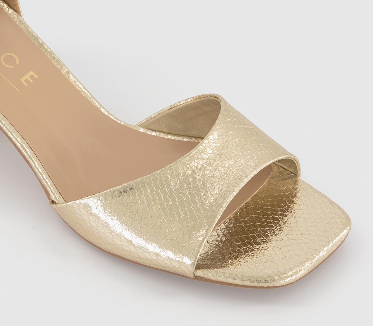 OFFICE Minimal Two Part Block Heel Sandals Gold - Mid Heels