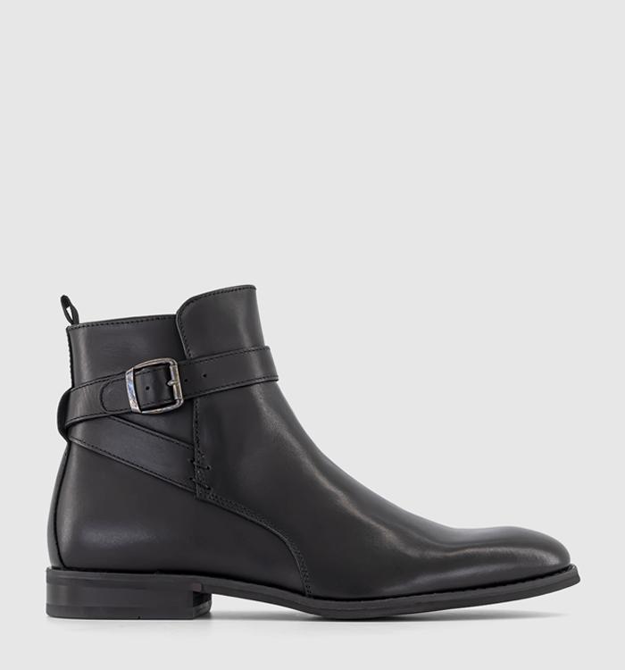 OFFICE Belfort Ankle Strap Boots Black Leather
