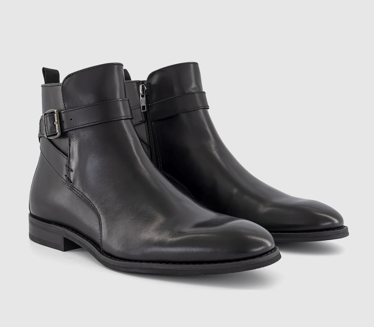 OFFICE Mens Belfort Ankle Strap Boots Black Leather, 9