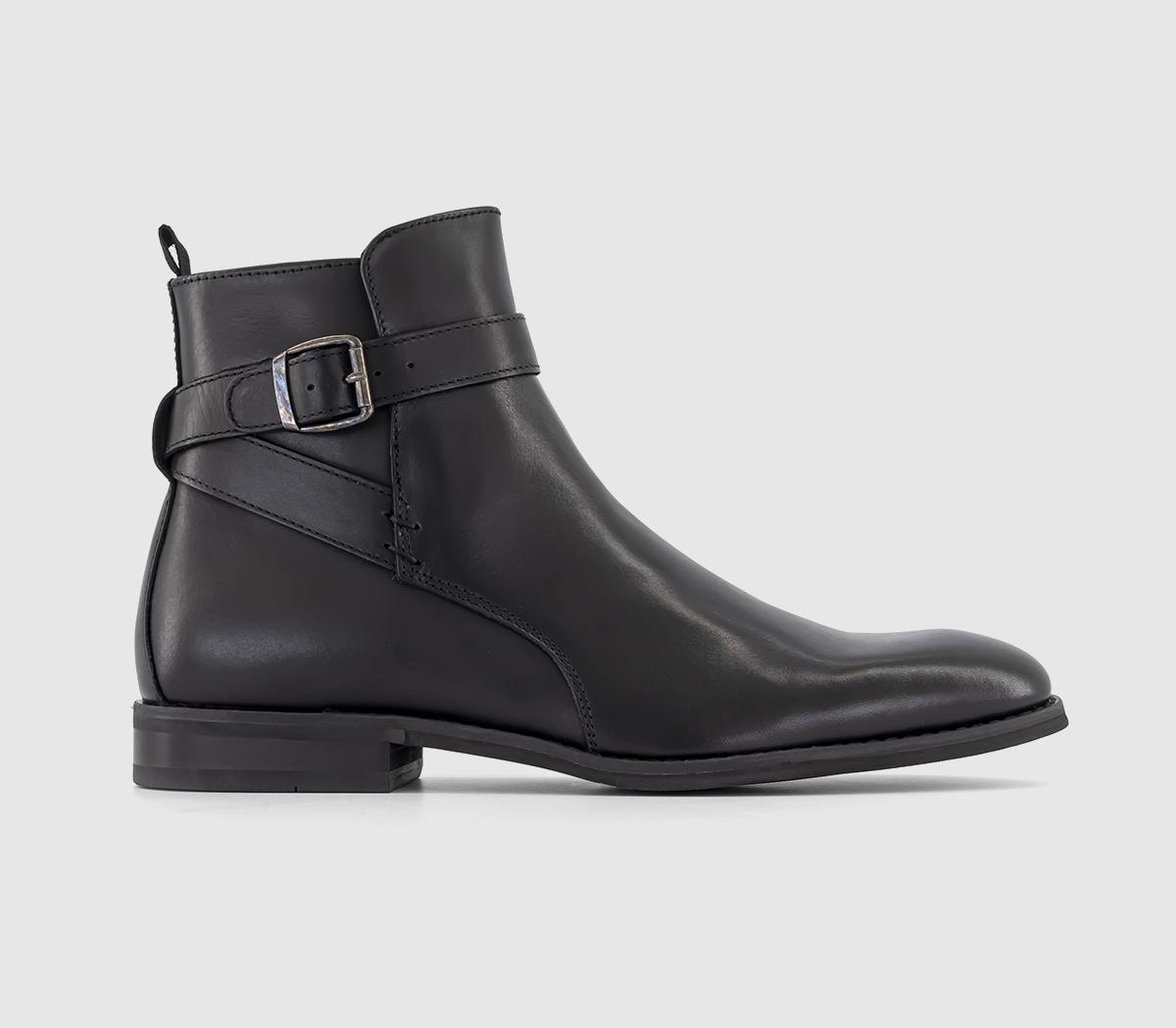 OFFICE Belfort Ankle Strap Boots Black Leather - Men’s Boots