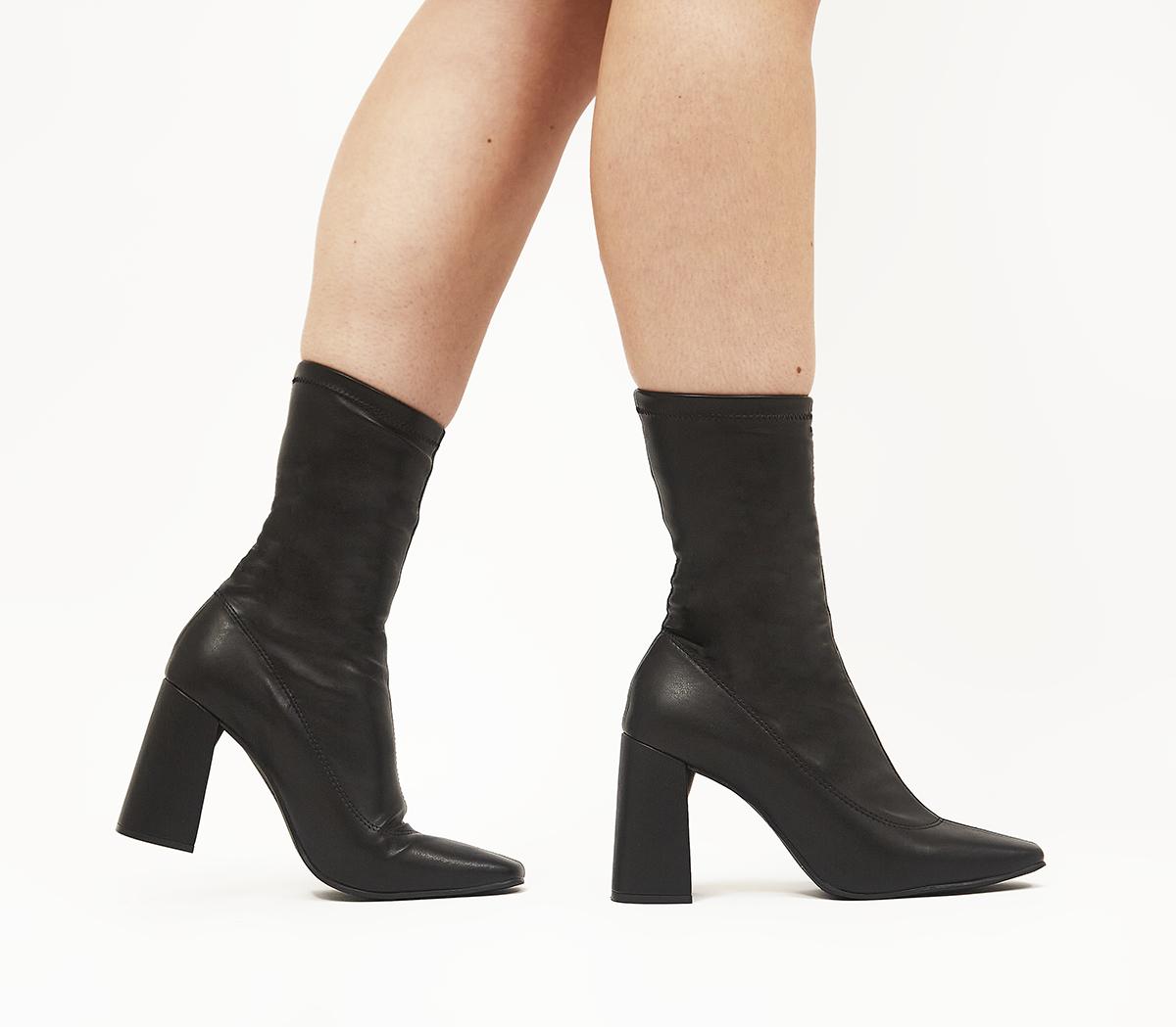 OFFICE Activate Heeled Sock Boots Black Faux Leather - Women's Ankle Boots
