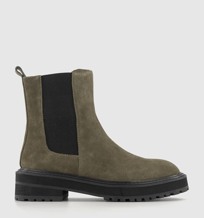 OFFICE Atlantic Chunky Sole Chelsea Boots Khaki Suede