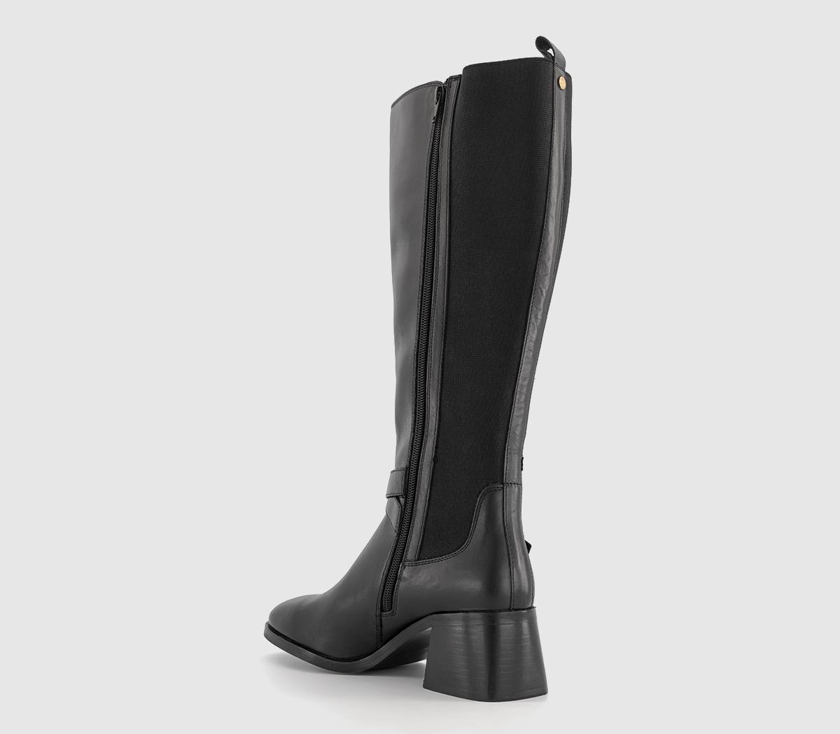 OFFICE Kaiser Buckle Strap Knee Boots Black Leather - Knee High Boots