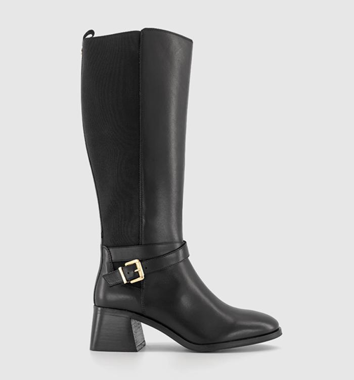 OFFICE Kaiser Buckle Strap Knee Boots Black Leather
