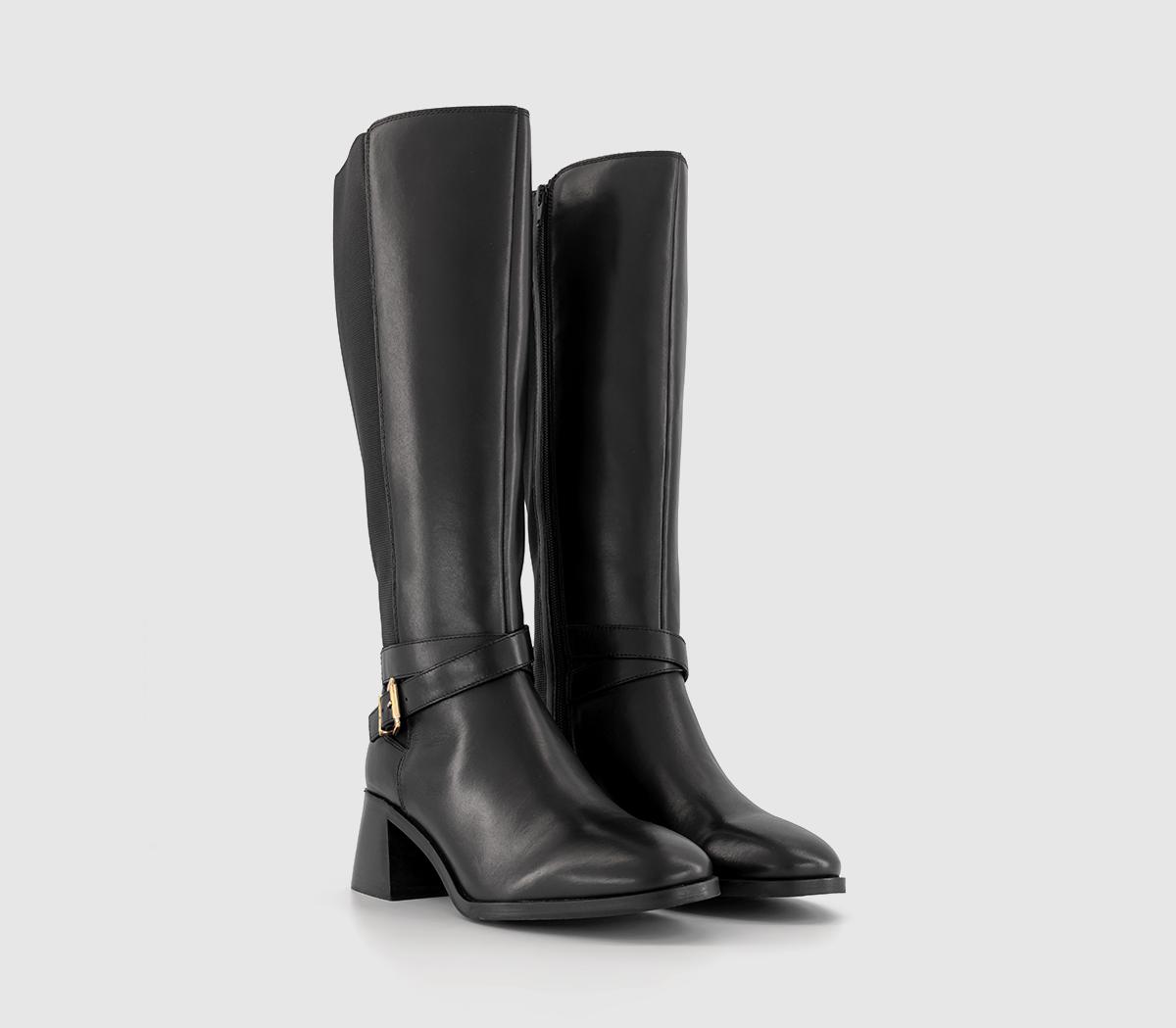 OFFICEKaiser Buckle Strap Knee BootsBlack Leather