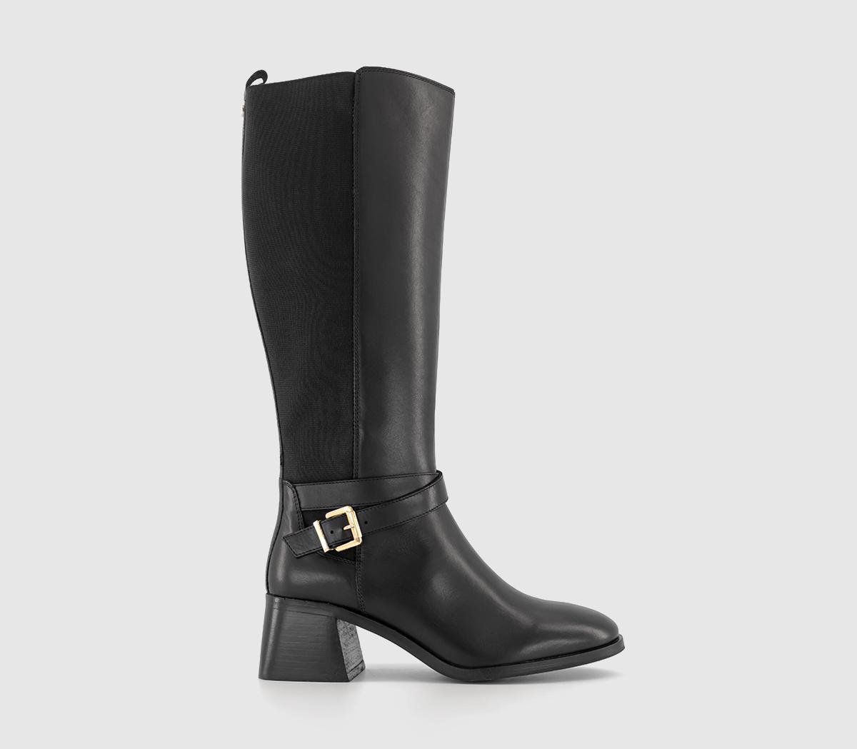 Kaiser Buckle Strap Knee Boots Black Leather