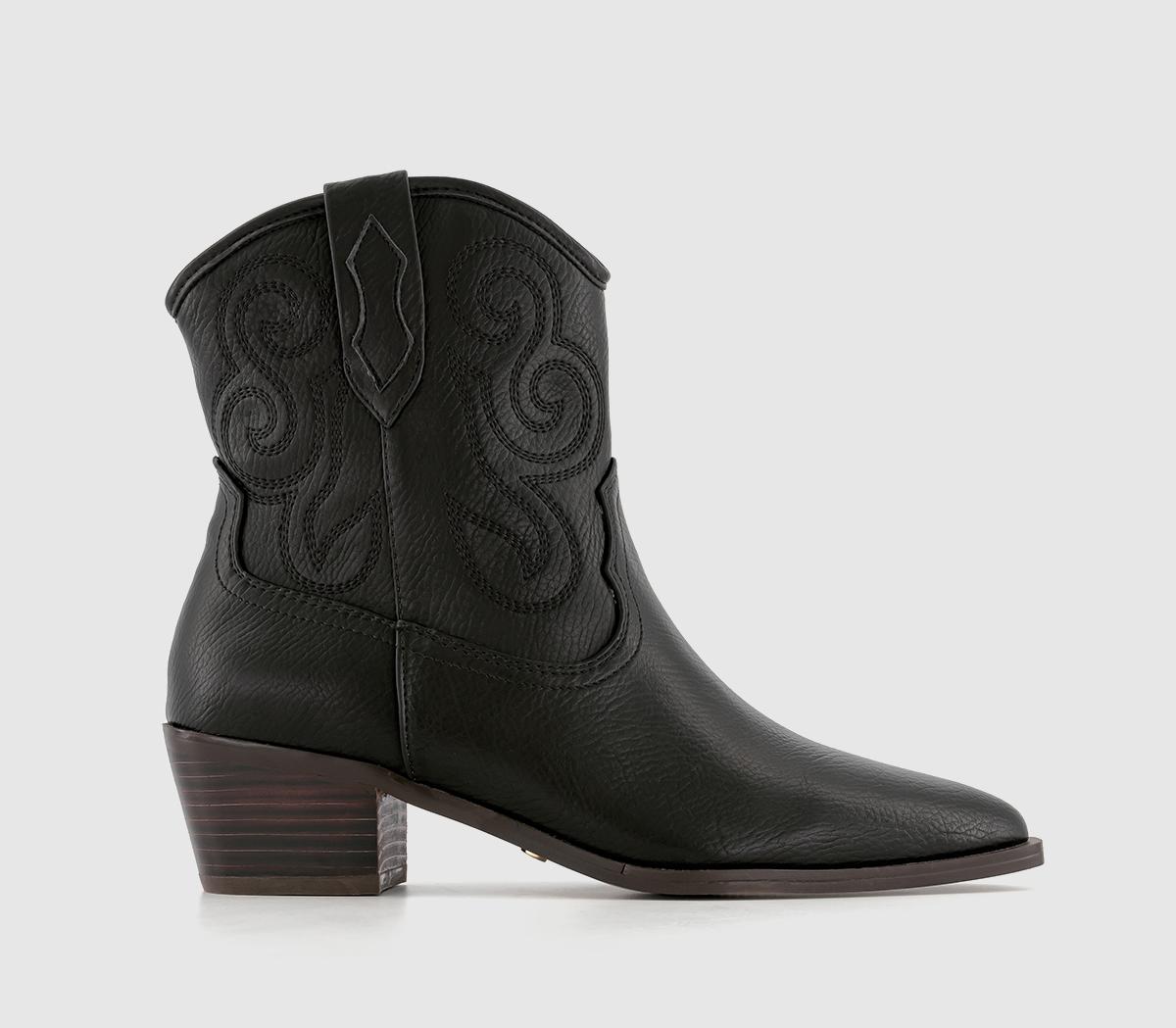 Astoria Stitch Detail Western Boots Black