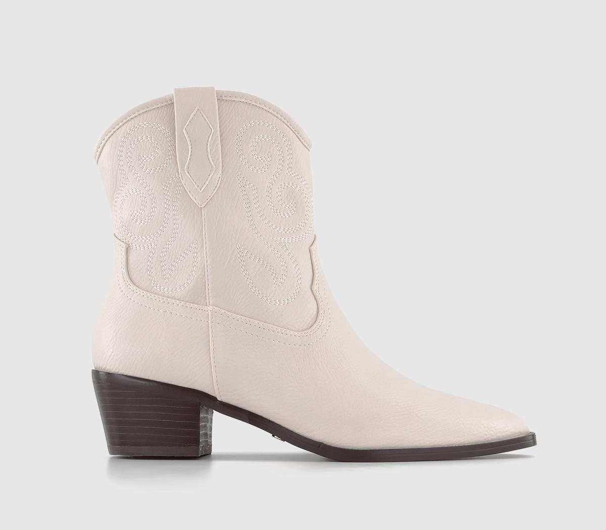 Astoria Stitch Detail Western Boots White