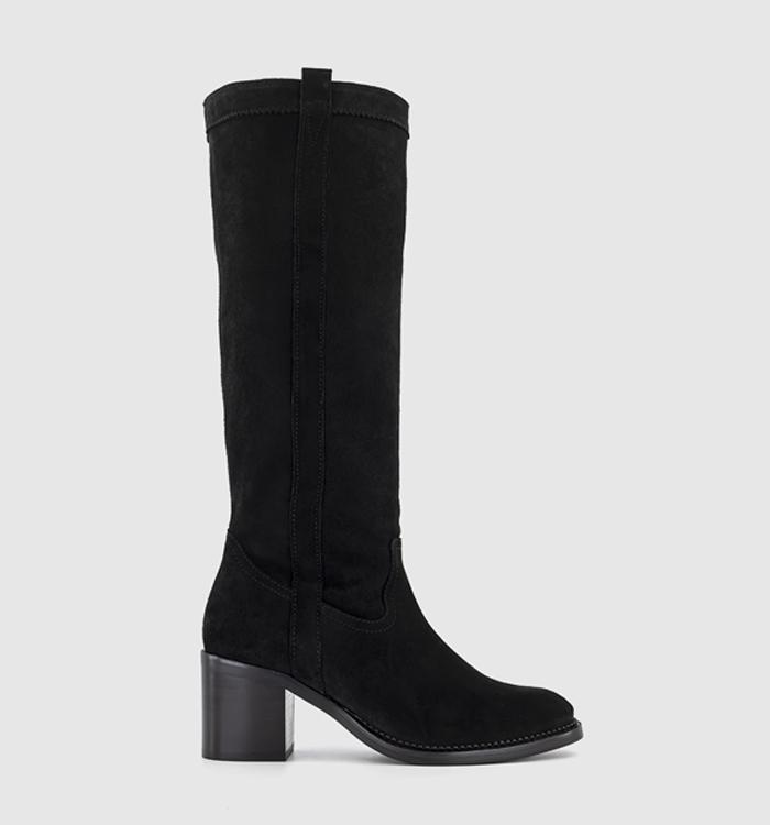 OFFICE Knockout Heeled Knee High Boots Black Suede
