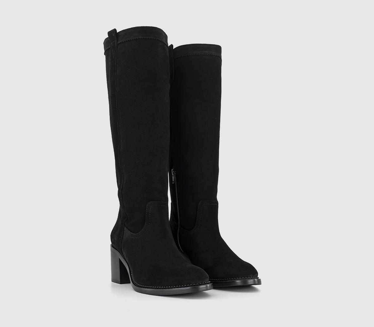 OFFICE Knockout Heeled Knee High Boots Black Suede - Knee High Boots
