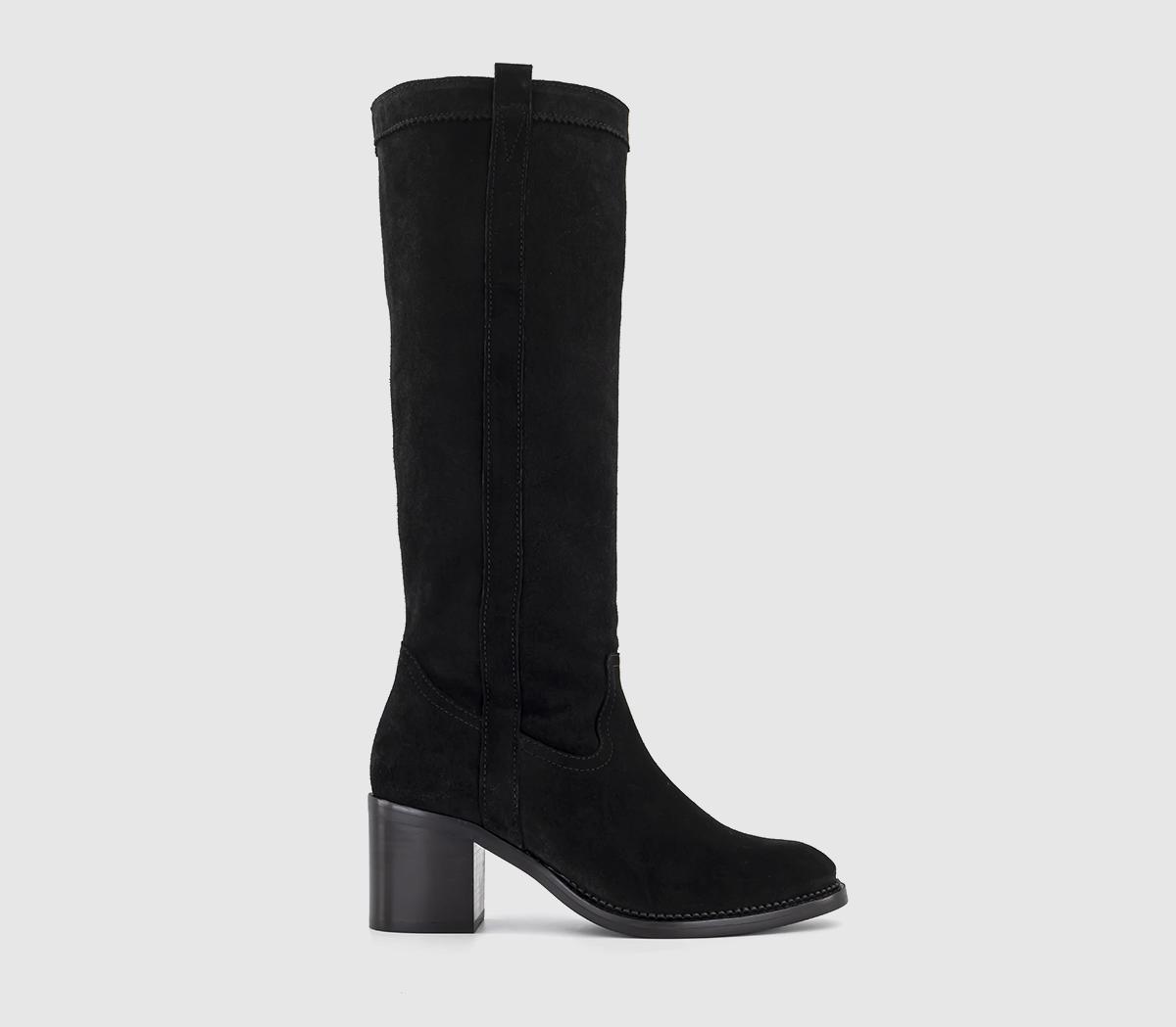 Knockout Heeled Knee High Boots Black Suede