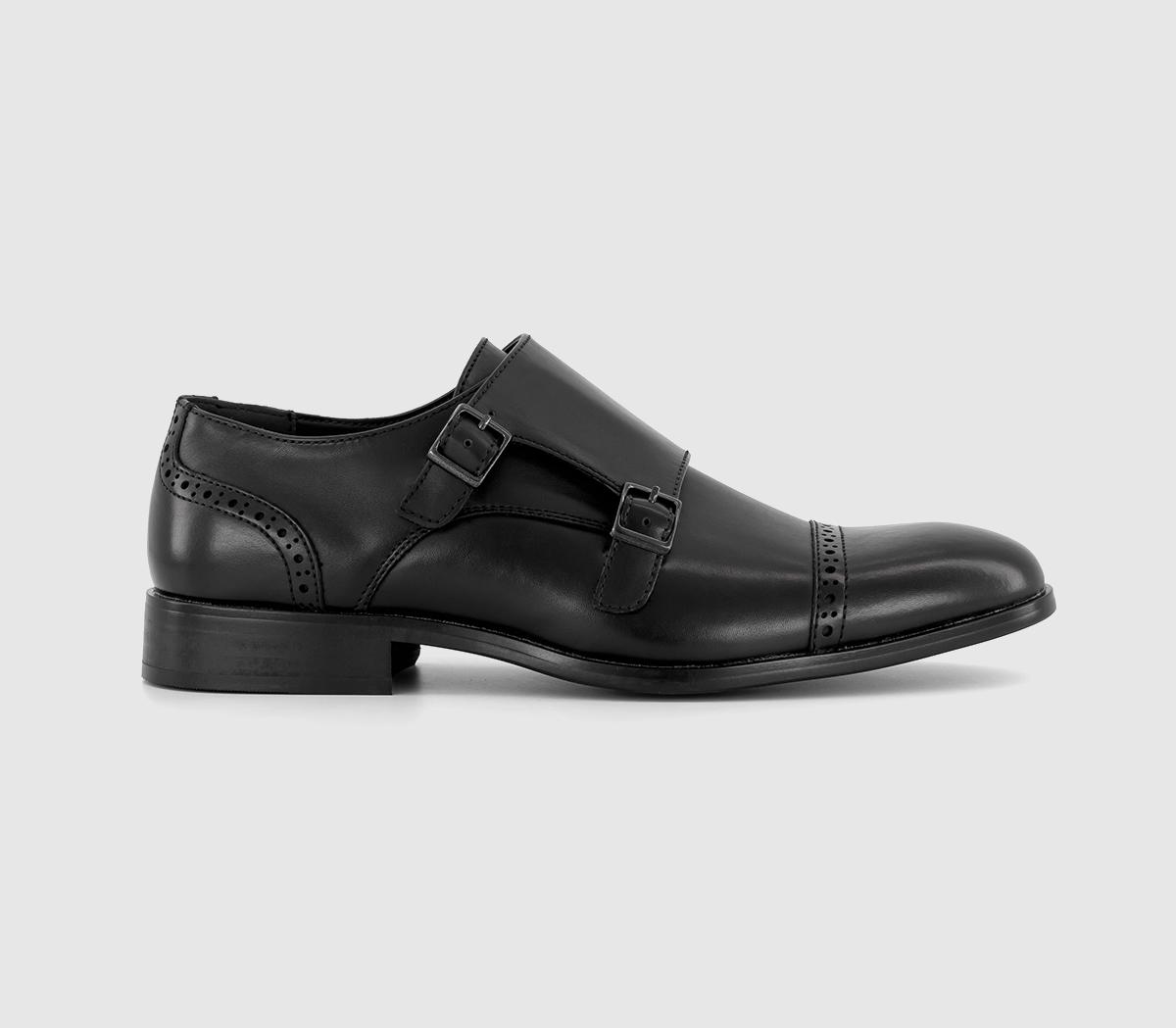 Markham Toecap Double Monk Strap Shoes Black