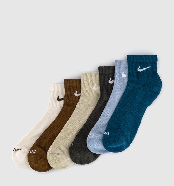 Nike Training Ankle Socks 6 Pairs Navy Brown Cream
