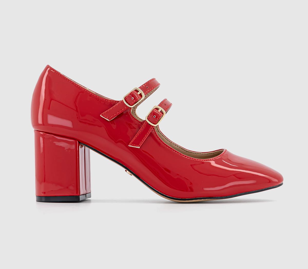 OFFICE Madame Two Strap Mary Janes Red Patent - Mid Heels
