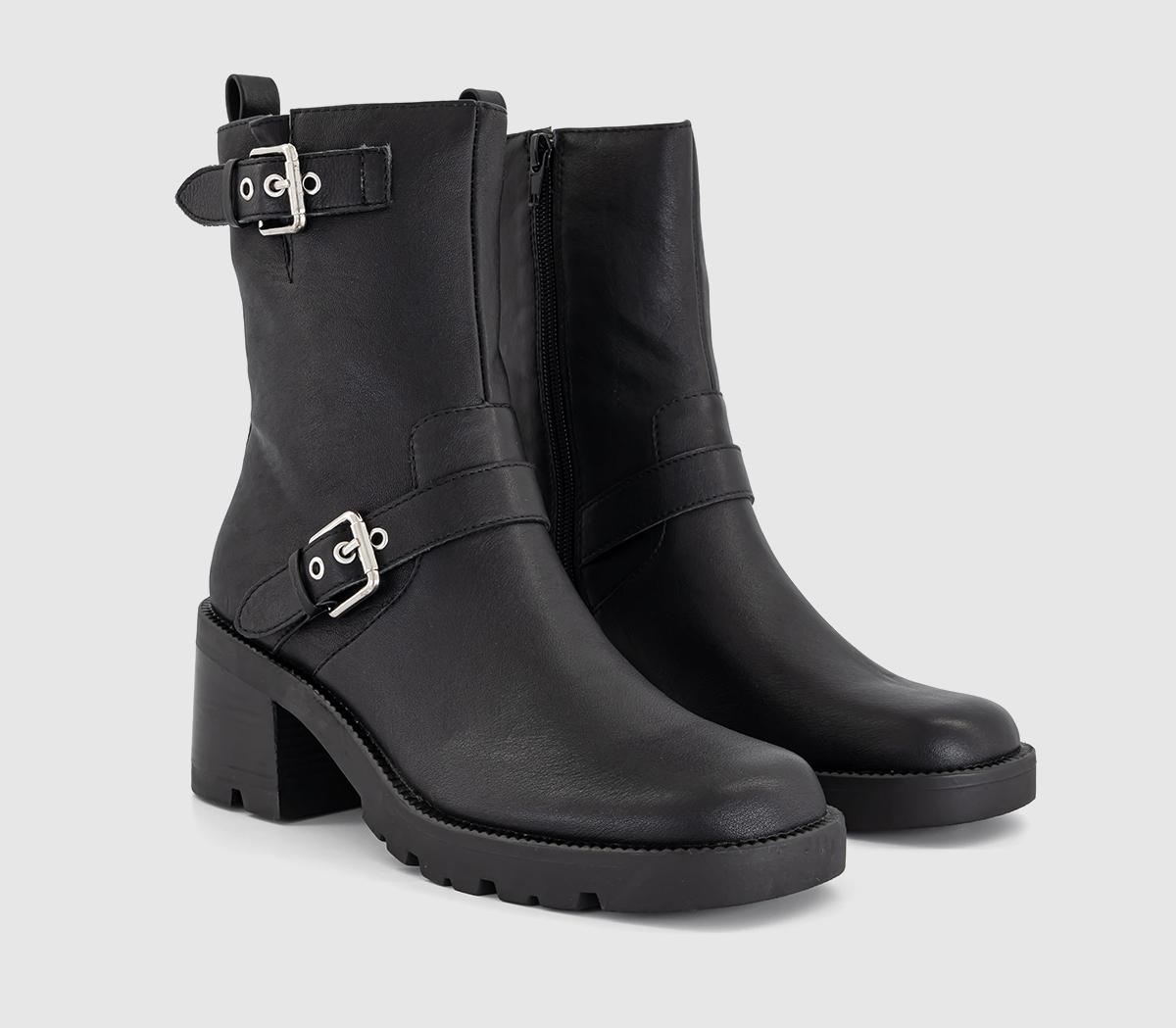 OFFICEAffinity Cleated Sole Buckle Platform BootsBlack Leather