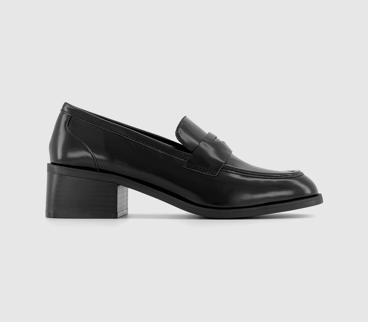 Fletching Heeled Loafers Black Leather