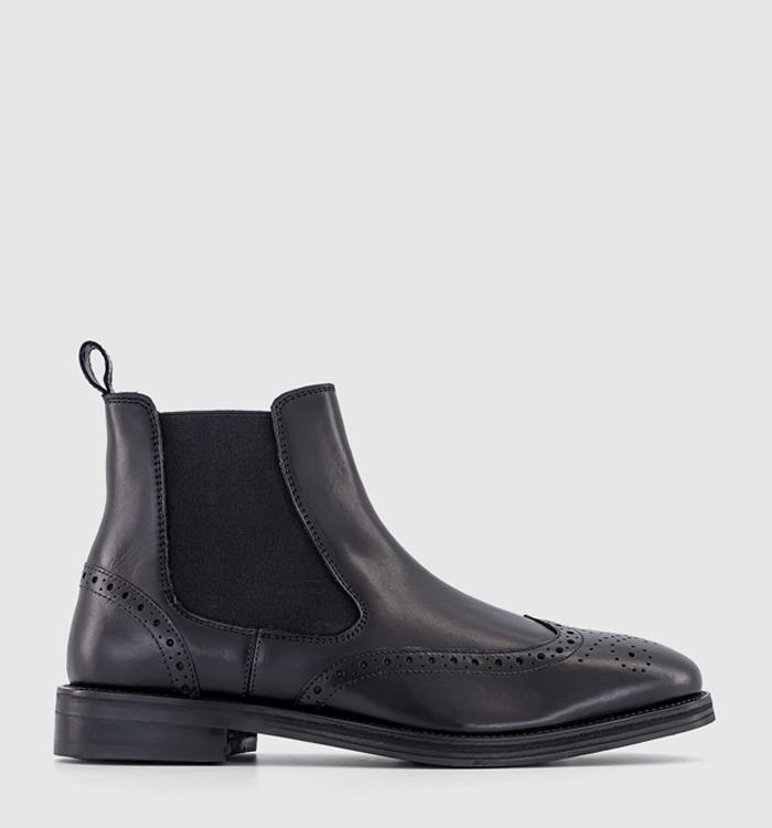 OFFICE Benji Brogue Chelsea Boots Black Leather