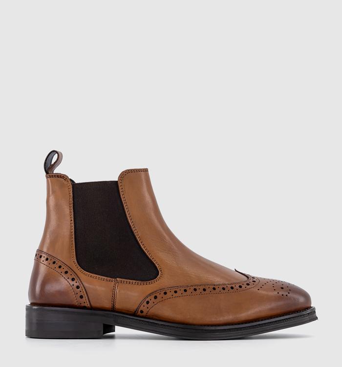 OFFICE Benji Brogue Chelsea Boots Tan Leather