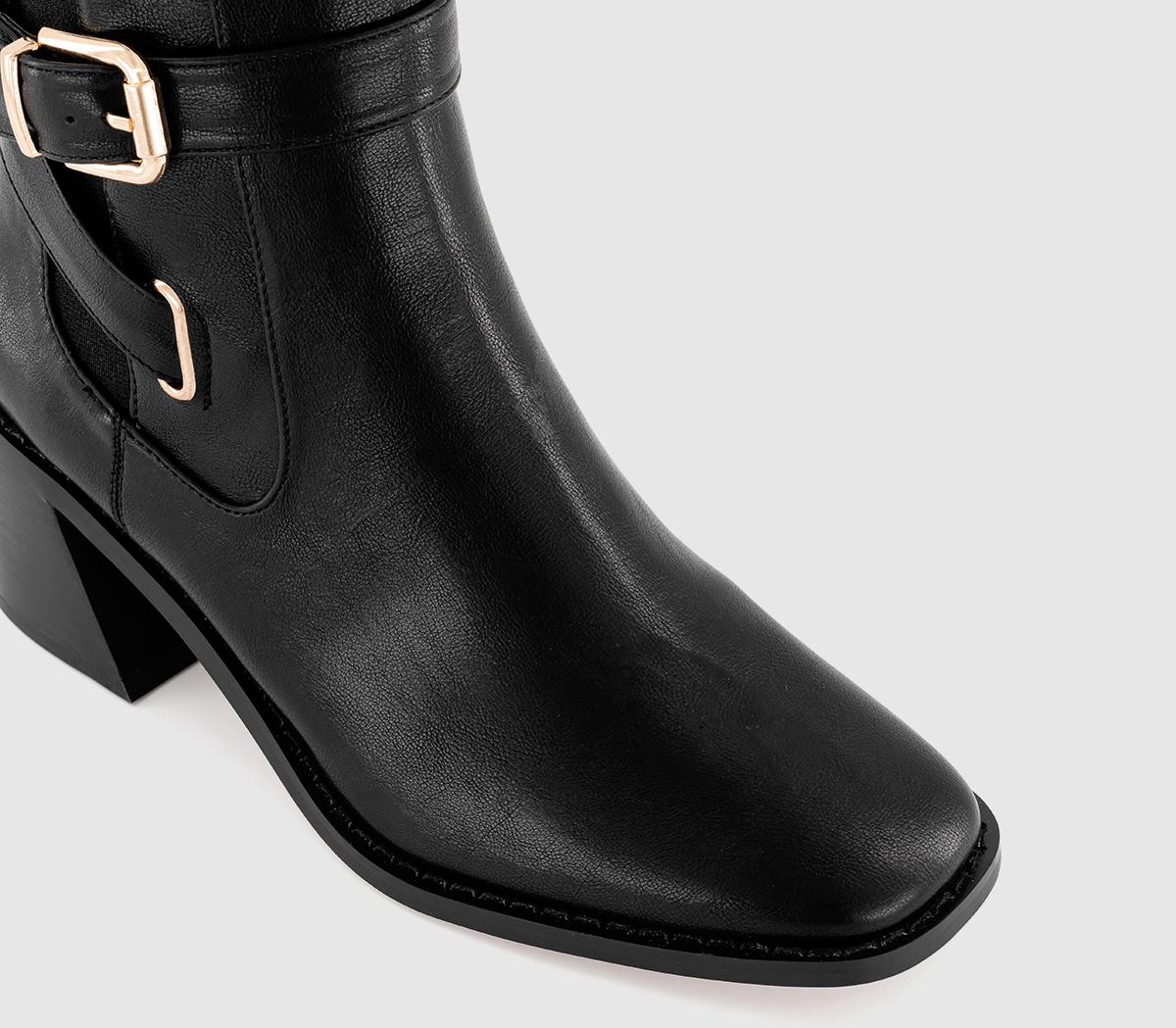 OFFICEAvery Buckle Detail Block Heel Boots OFFICEAvery Buckle Detail Block Heel BootsBlack