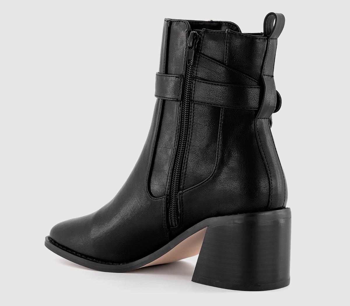 OFFICEAvery Buckle Detail Block Heel Boots OFFICEAvery Buckle Detail Block Heel BootsBlack