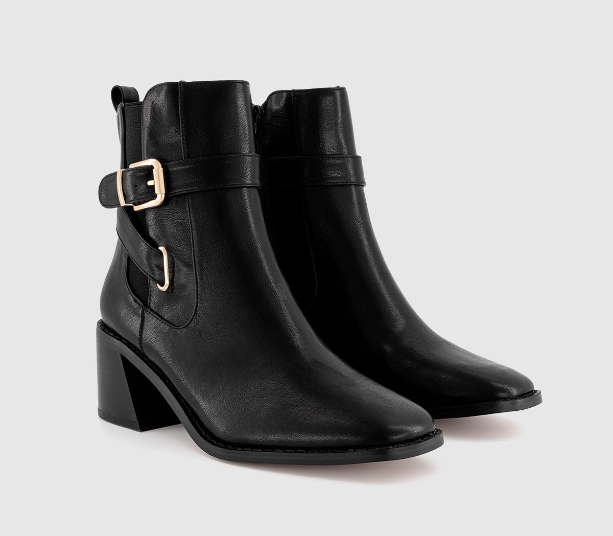 OFFICEAvery Buckle Detail Block Heel Boots OFFICEAvery Buckle Detail Block Heel BootsBlack