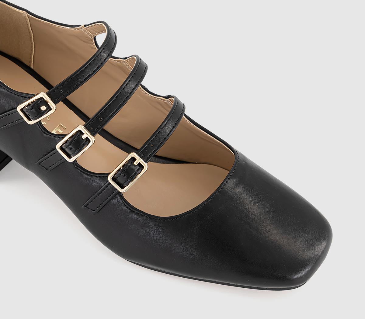 OFFICEMarvellous Triple Stap Mary Jane Block HeelsBlack