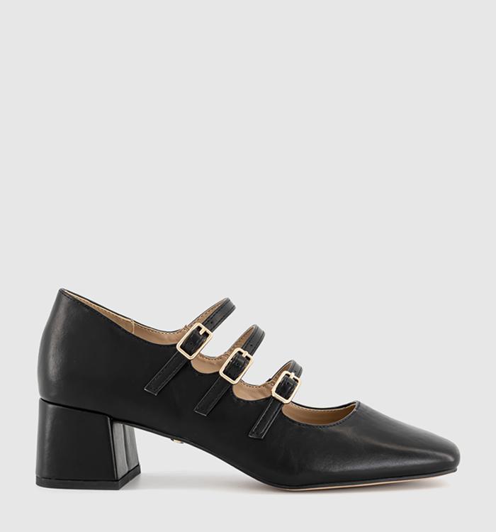 OFFICE Marvellous Triple Stap Mary Jane Block Heels Black