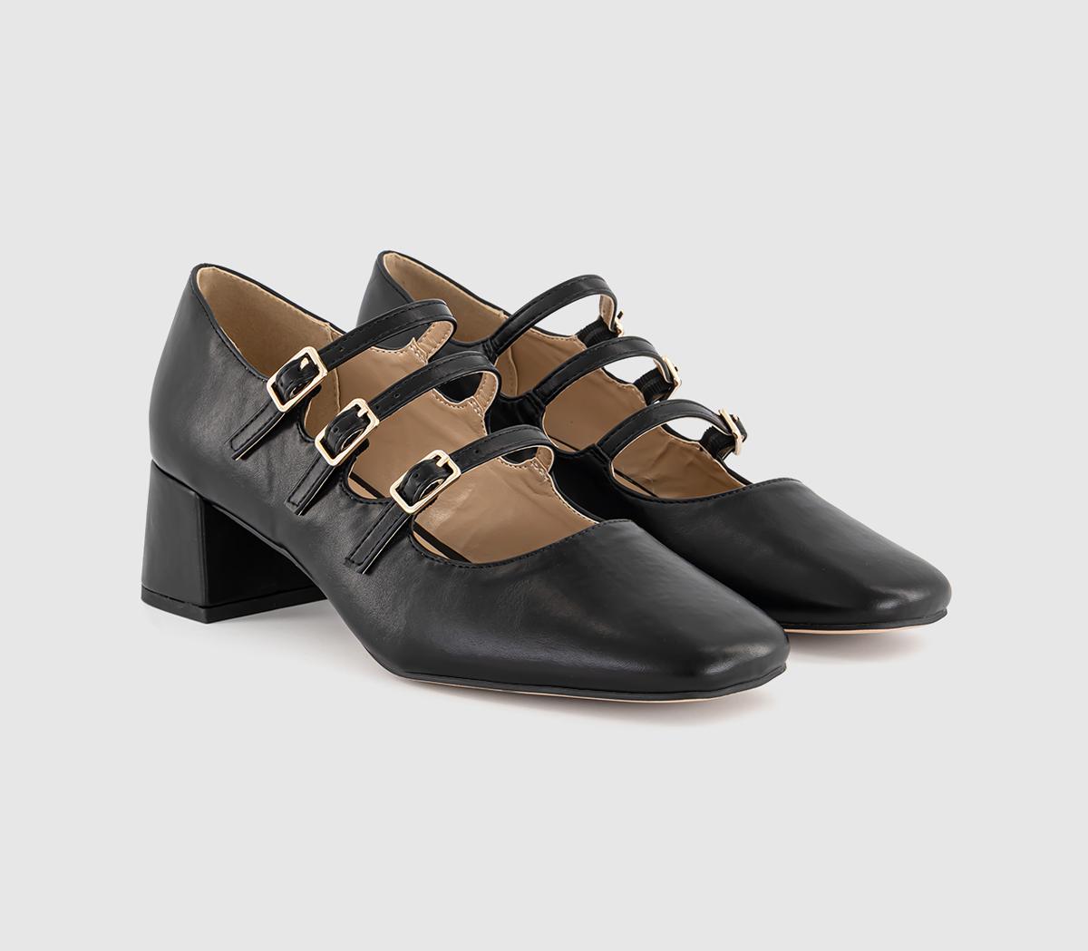 OFFICEMarvellous Triple Stap Mary Jane Block HeelsBlack