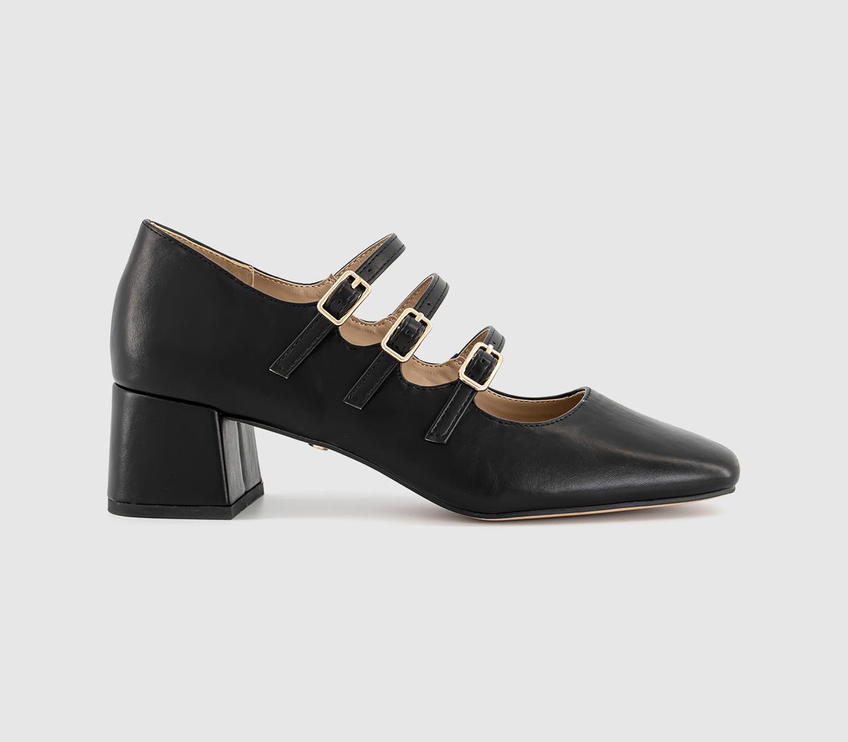 OFFICEMarvellous Triple Stap Mary Jane Block HeelsBlack