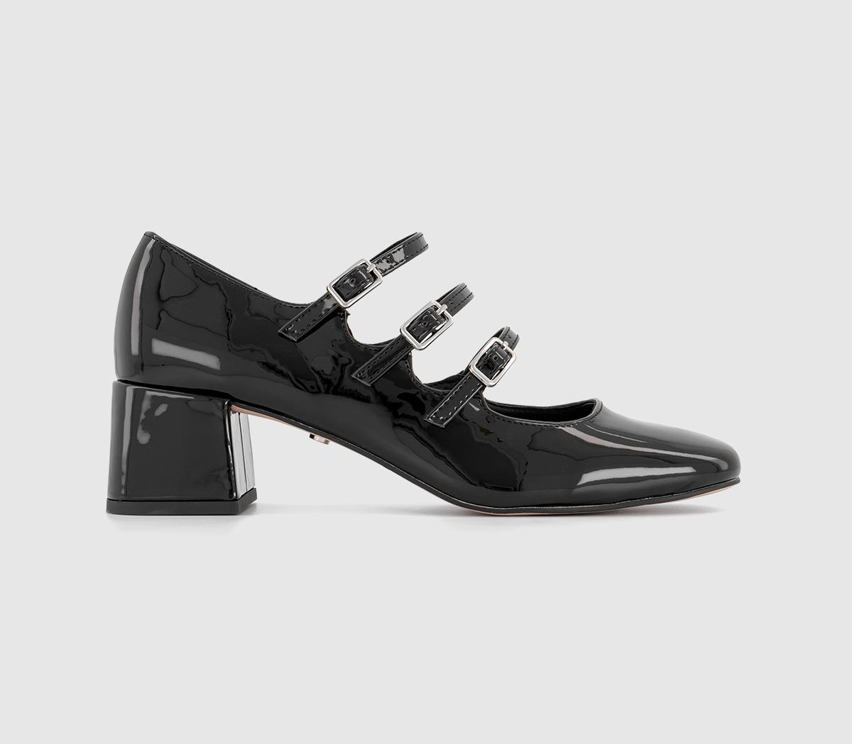 Marvellous Triple Stap Mary Jane Block Heel Black Patent