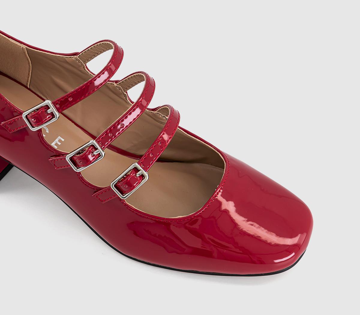 OFFICE Marvellous Triple Strap Mary Jane Block Heels OFFICE Marvellous Triple Strap Mary Jane Block Heels Red Patent