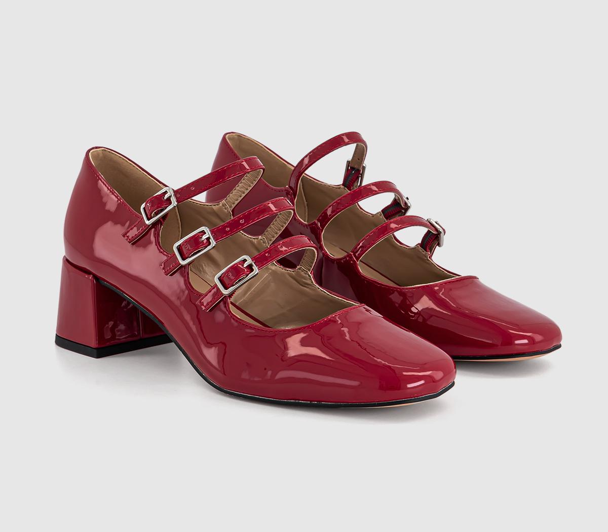 OFFICE Marvellous Triple Strap Mary Jane Block Heels OFFICE Marvellous Triple Strap Mary Jane Block Heels Red Patent