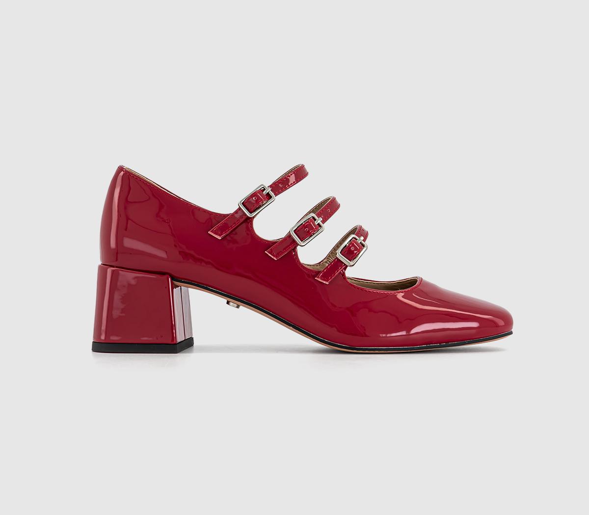 Marvellous Triple Stap Mary Jane Block Heels Red Patent