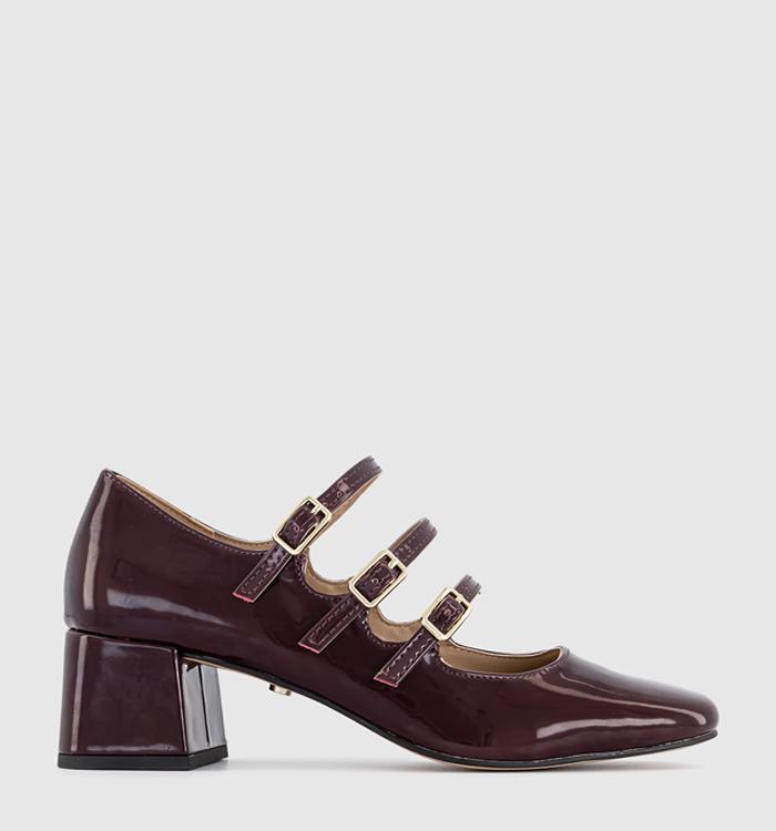 OFFICE Marvellous Triple Stap Mary Jane Block Heels Berry