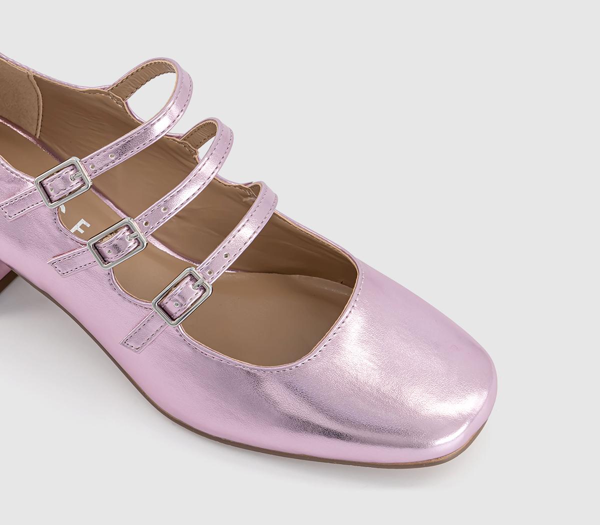 OFFICEMarvellous Triple Strap Mary Jane Block Heels OFFICEMarvellous Triple Strap Mary Jane Block HeelsPink Metallic