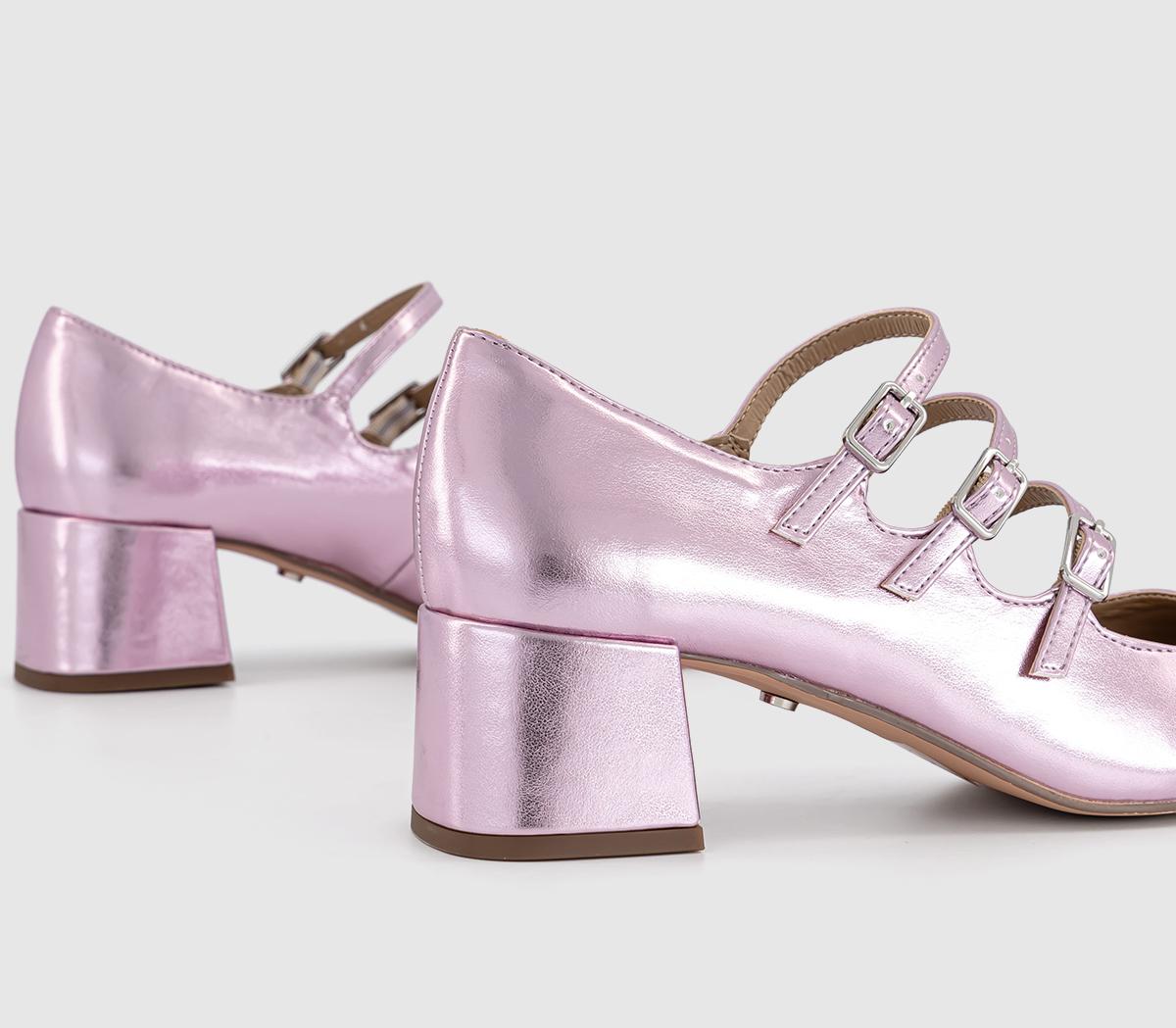 OFFICEMarvellous Triple Strap Mary Jane Block Heels OFFICEMarvellous Triple Strap Mary Jane Block HeelsPink Metallic